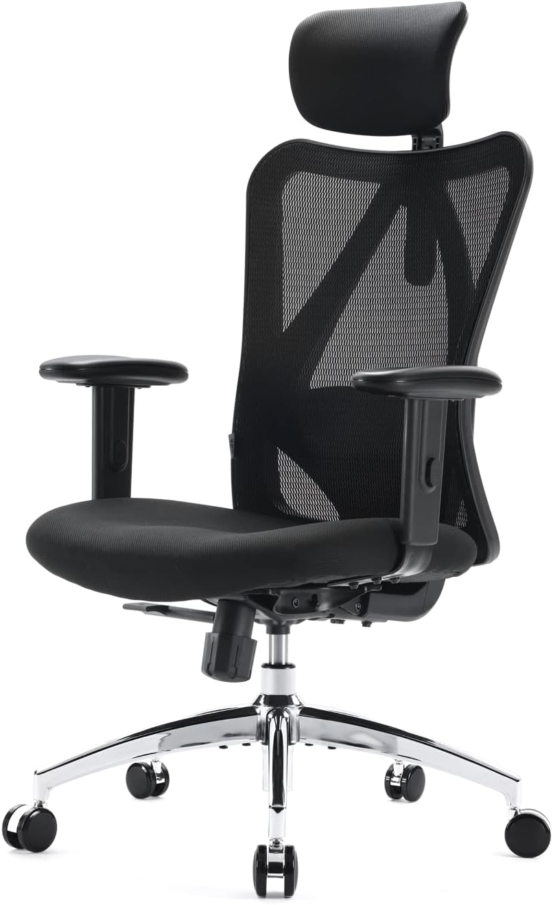 SIHOO Ergonomischer Bürostuhl – Verstellbare Lendenstütze, Kopfstütze, Wippfunktion, Belastbar bis 150 kg