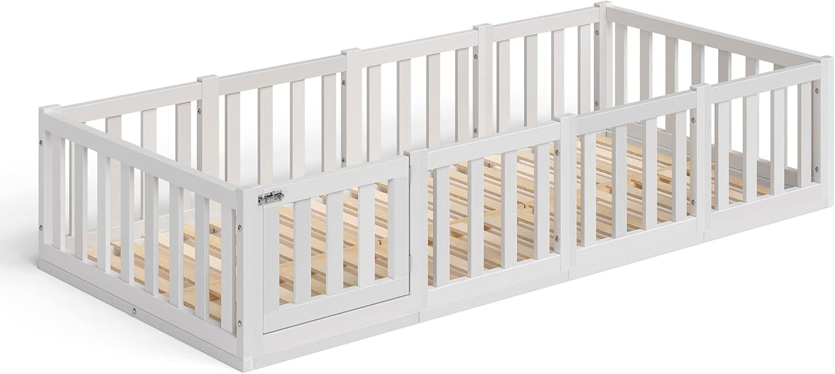 Bellabino Montessori Kinderbodenbett Kiefer Massivholz mit Rausfallschutz & Lattenrost