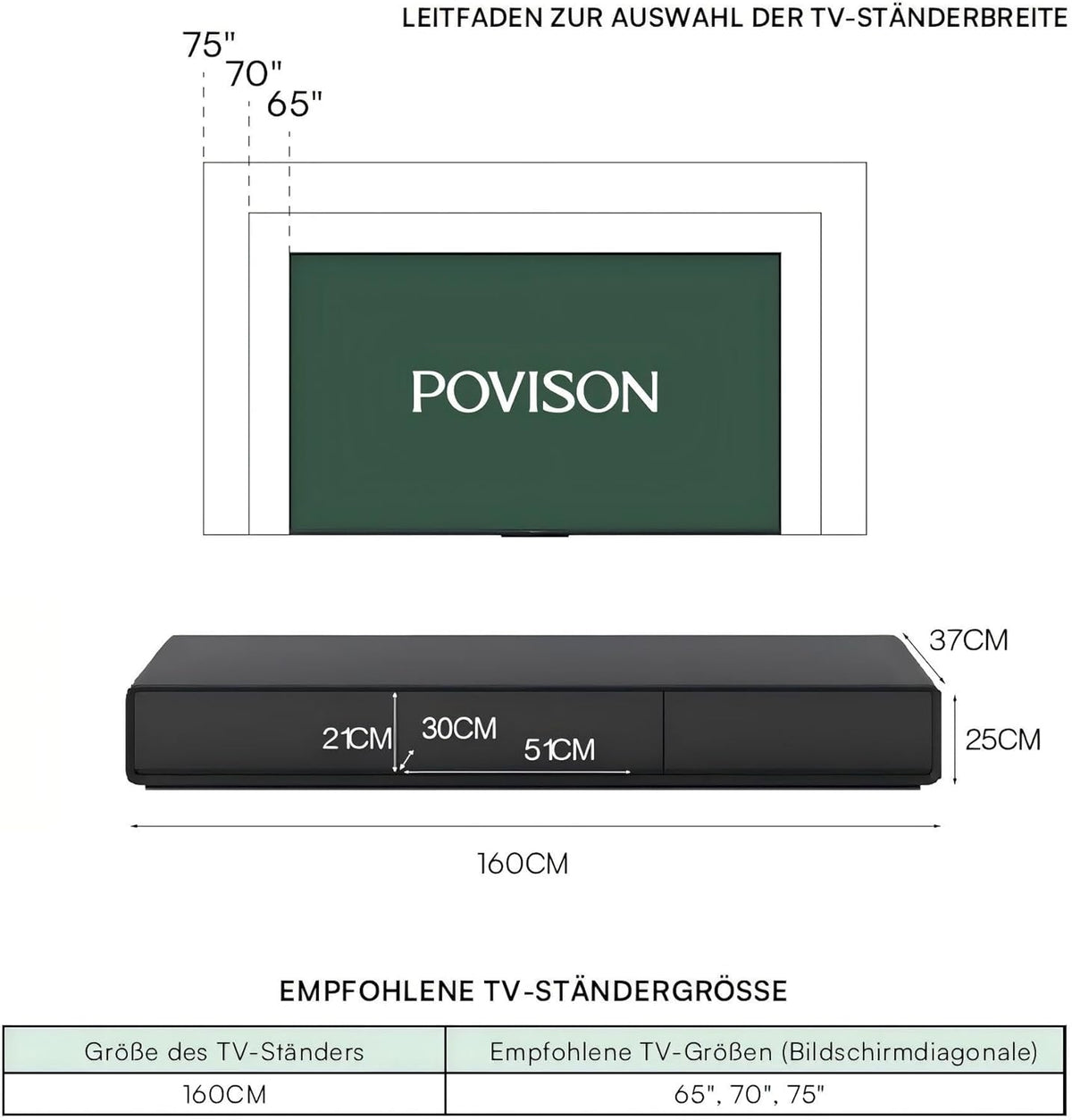 POVISON Floating TV Stand Solid Wood – Modern Wall Mounted Media Console with Storage & Cable Management