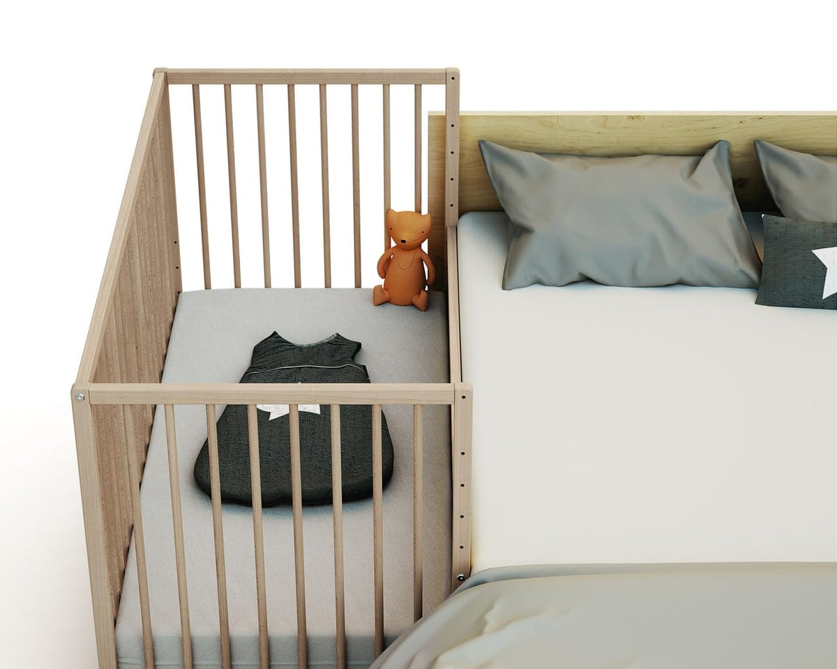 Webaby - Babybett Beistellbett Holz 60x120 cm Buche Natur LIO | Kinderbett Co-Sleeping Babybett | Von Geburt an | Höhenverstellbar | Lattenrost