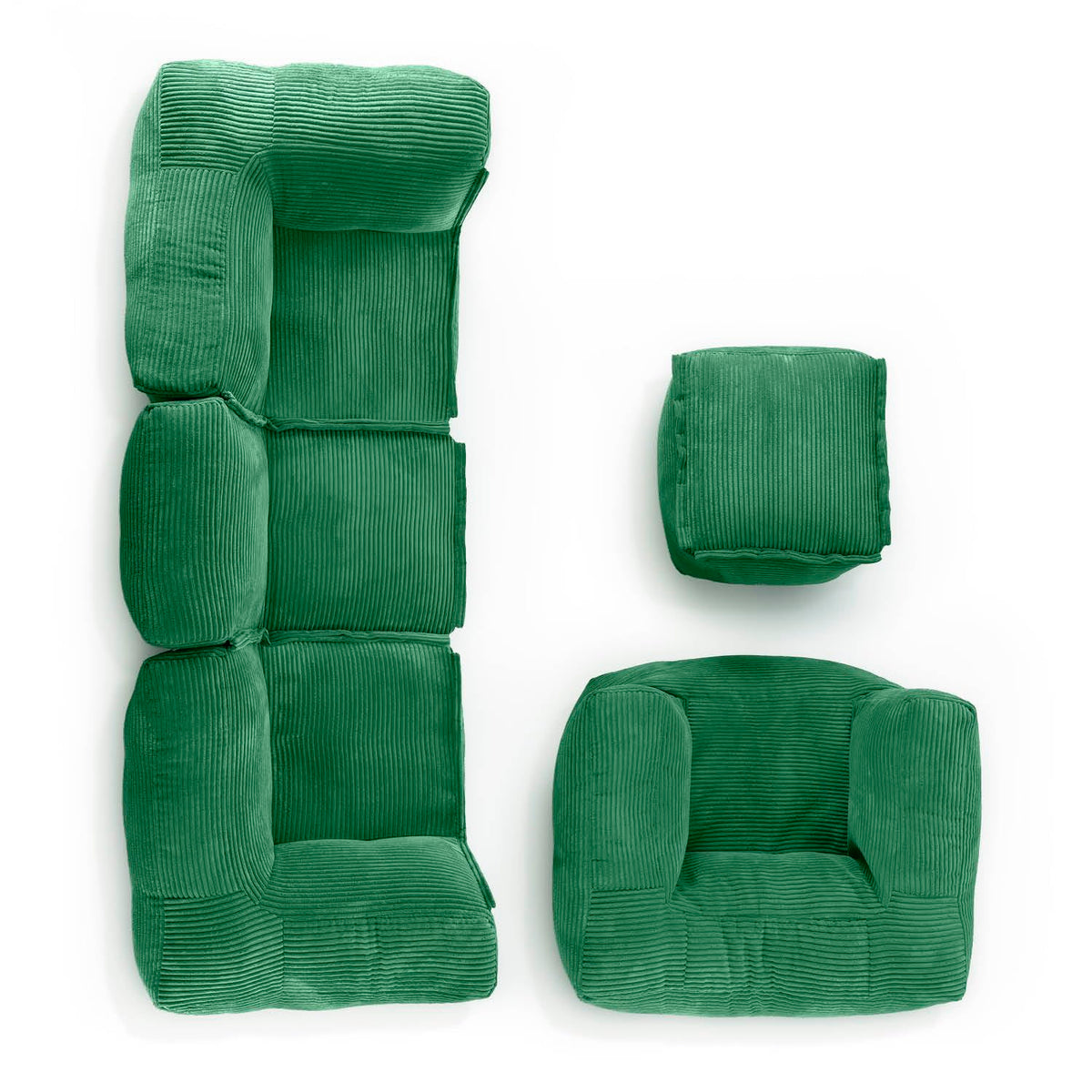 Lumaland Modulares Cord Sitzsack Sofa Set – Bean Bag Module mit EPS-Füllung, Weich, Indoor, Modern