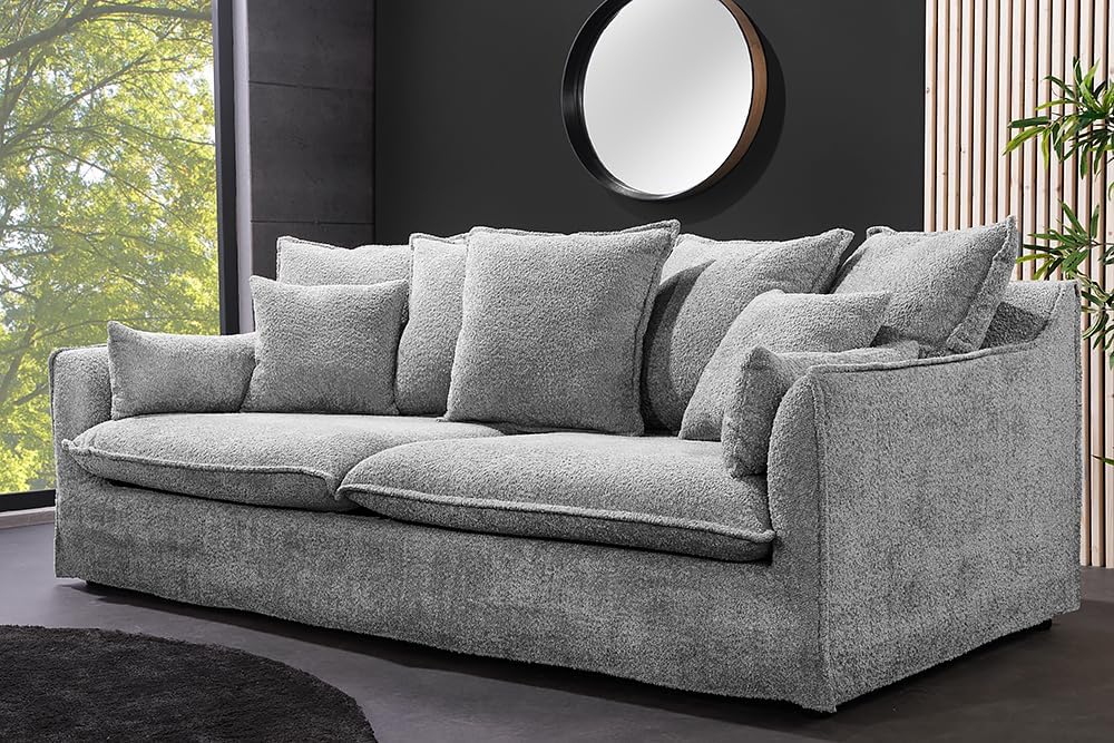 Riess Ambiente Heaven 3-Sitzer Sofa 200 cm Grau Bouclé Federkern Couch Modern Rücken echt