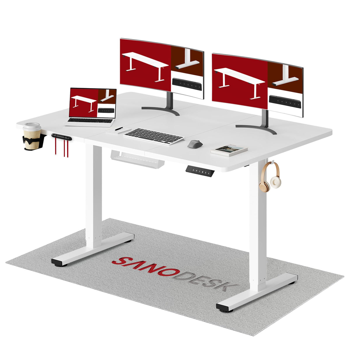 SANODESK höhenverstellbarer Schreibtisch – XXL Stehschreibtisch elektrisch, ergonomisch, stabil