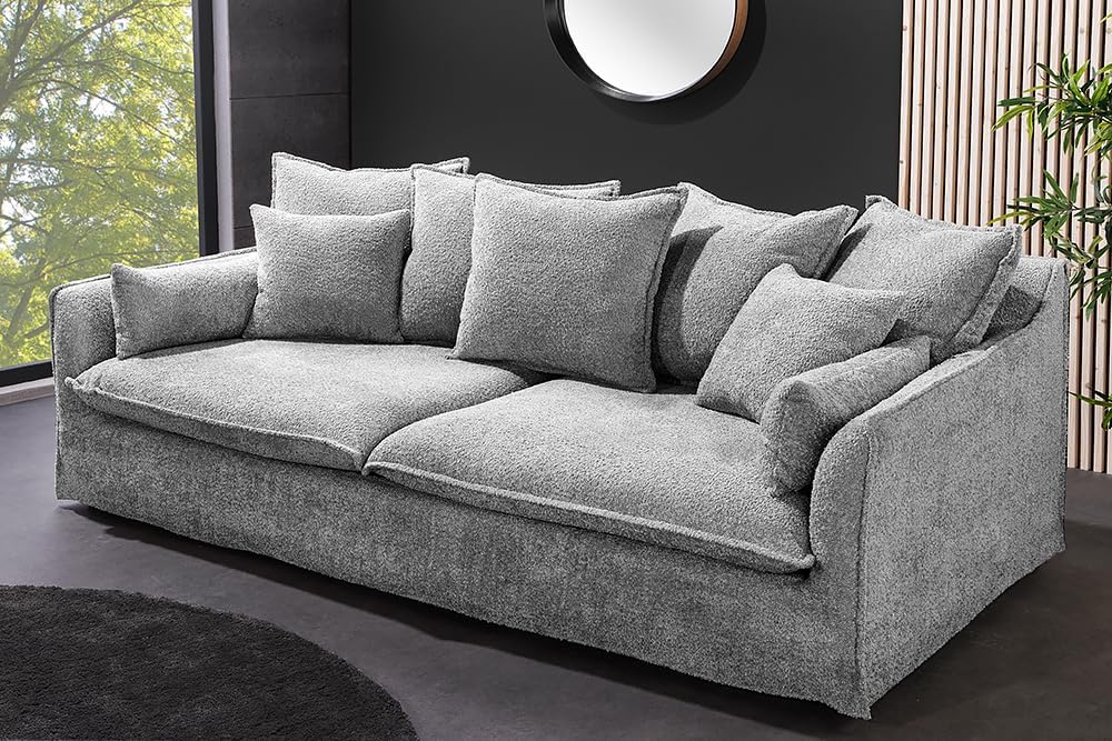 Riess Ambiente Heaven 3-Sitzer Sofa 200 cm Grau Bouclé Federkern Couch Modern Rücken echt
