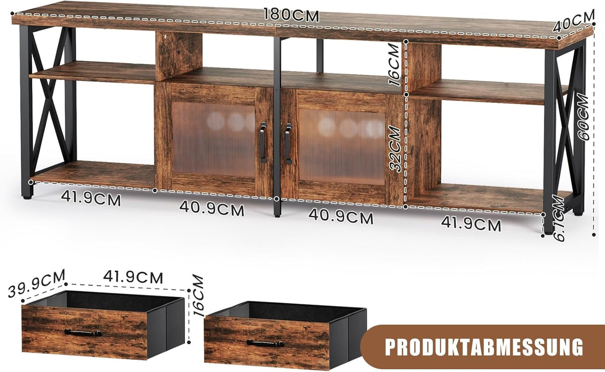 Generic TV Lowboard Industrial Style, Brown, 180 cm, Wood & Metal, for 60-70 Inch TVs