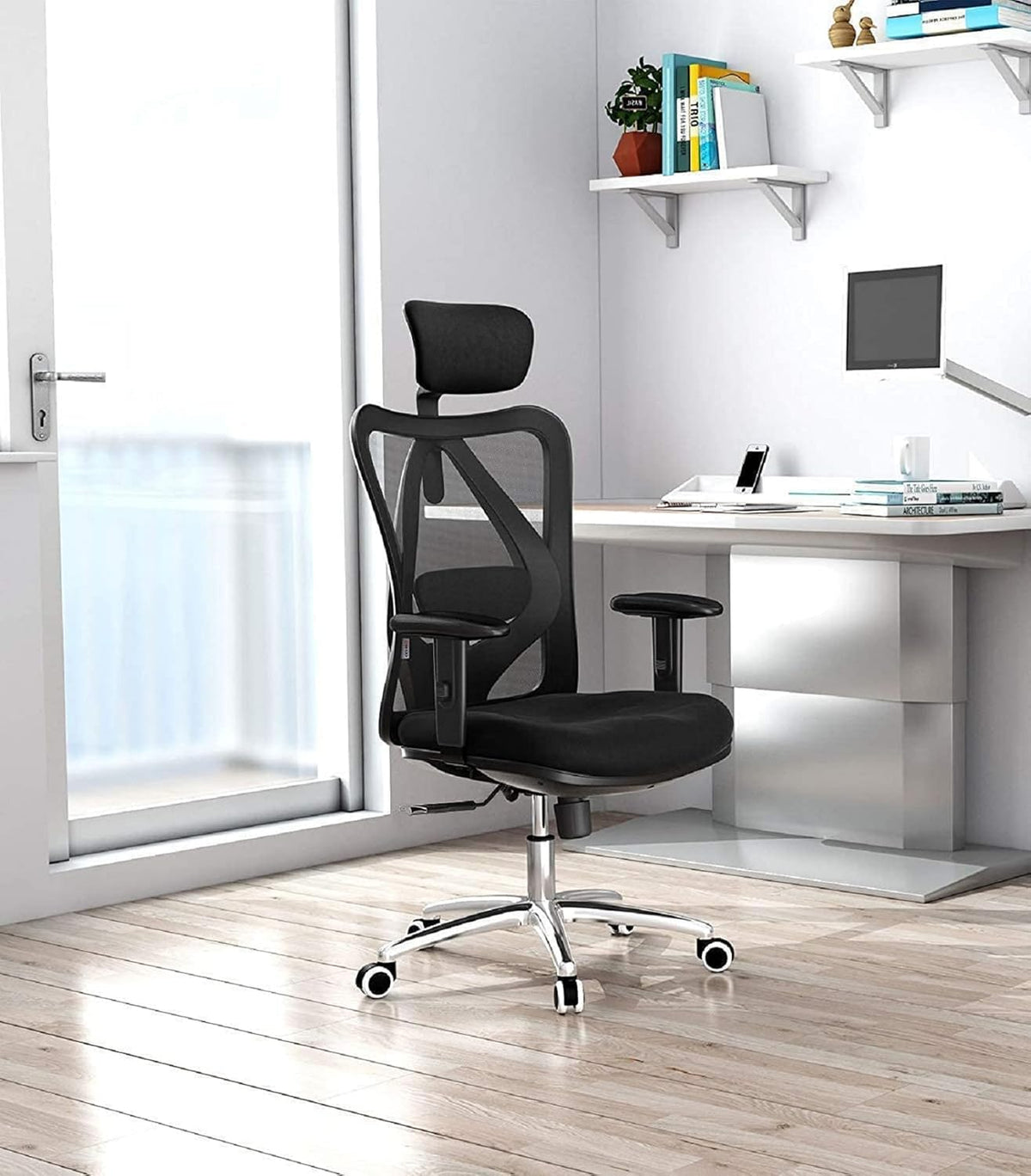 SIHOO Ergonomischer Bürostuhl – Verstellbare Lendenstütze, Kopfstütze, Wippfunktion, Belastbar bis 150 kg