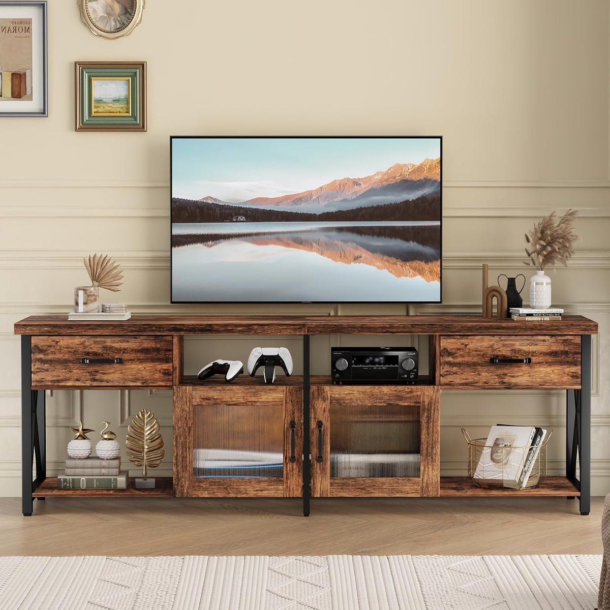 Generic TV Lowboard Industrial Style, Brown, 180 cm, Wood & Metal, for 60-70 Inch TVs