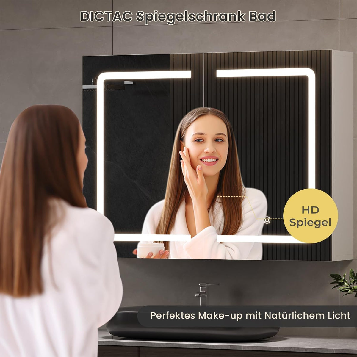 DICTAC LED Spiegelschrank Bad mit Steckdose und Touch-Sensor