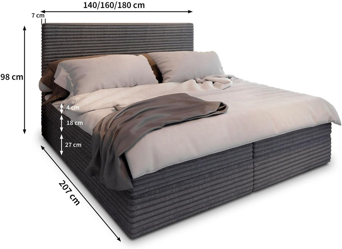 Masseno Boxspring bed PISA – Complete set with mattress & topper, storage box, upholstered bed