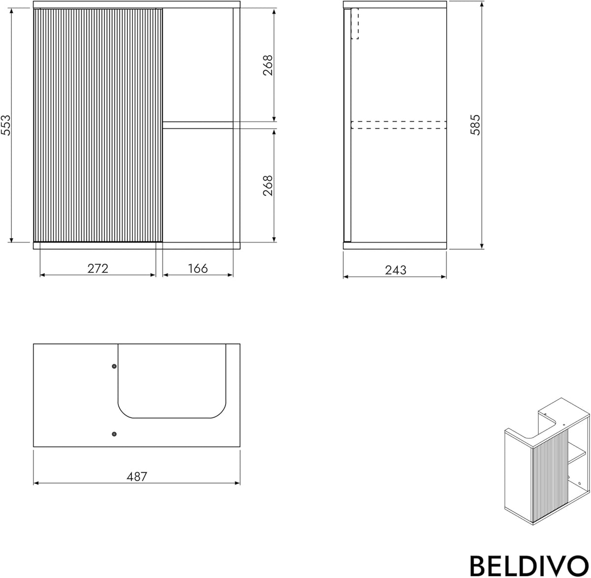 BERNSTEIN Badmöbel-Set BELDIVO – Kompakter Waschtischunterschrank mit Keramik-Waschbecken, Push-to-Open, vormontiert