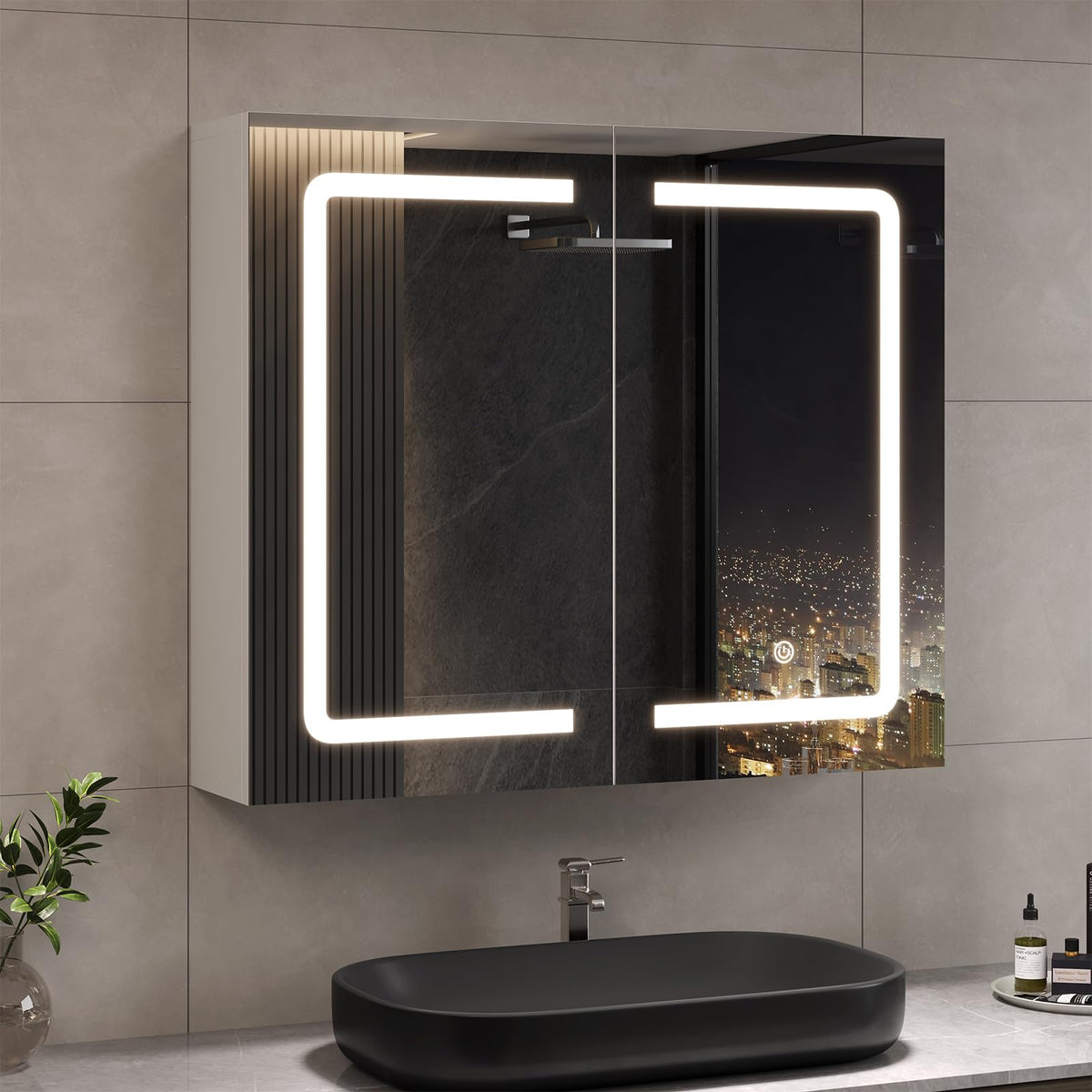 DICTAC LED Spiegelschrank Bad mit Steckdose und Touch-Sensor