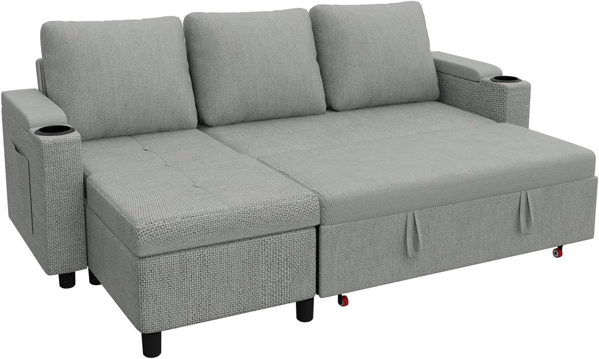 Devoko Ecksofa L-Form Hellgrau – Schlafsofa ausziehbar mit Stauraum & Bettkasten