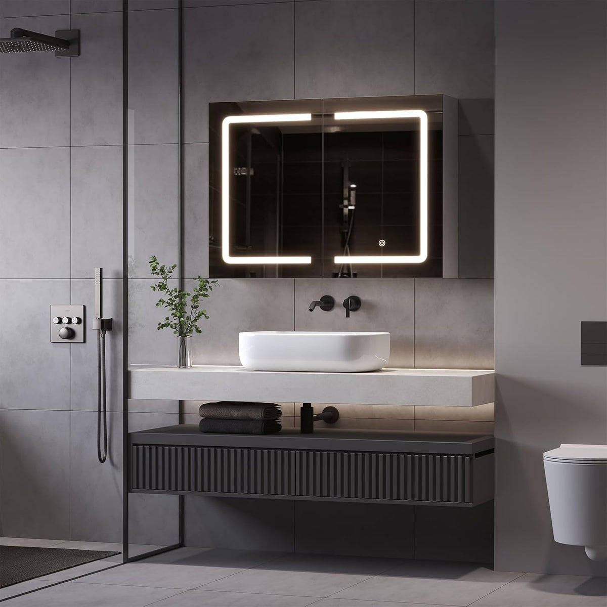 DICTAC LED Spiegelschrank Bad mit Steckdose und Touch-Sensor