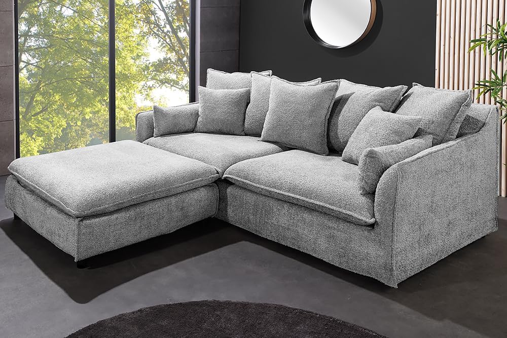 Riess Ambiente Heaven 3-Sitzer Sofa 200 cm Grau Bouclé Federkern Couch Modern Rücken echt