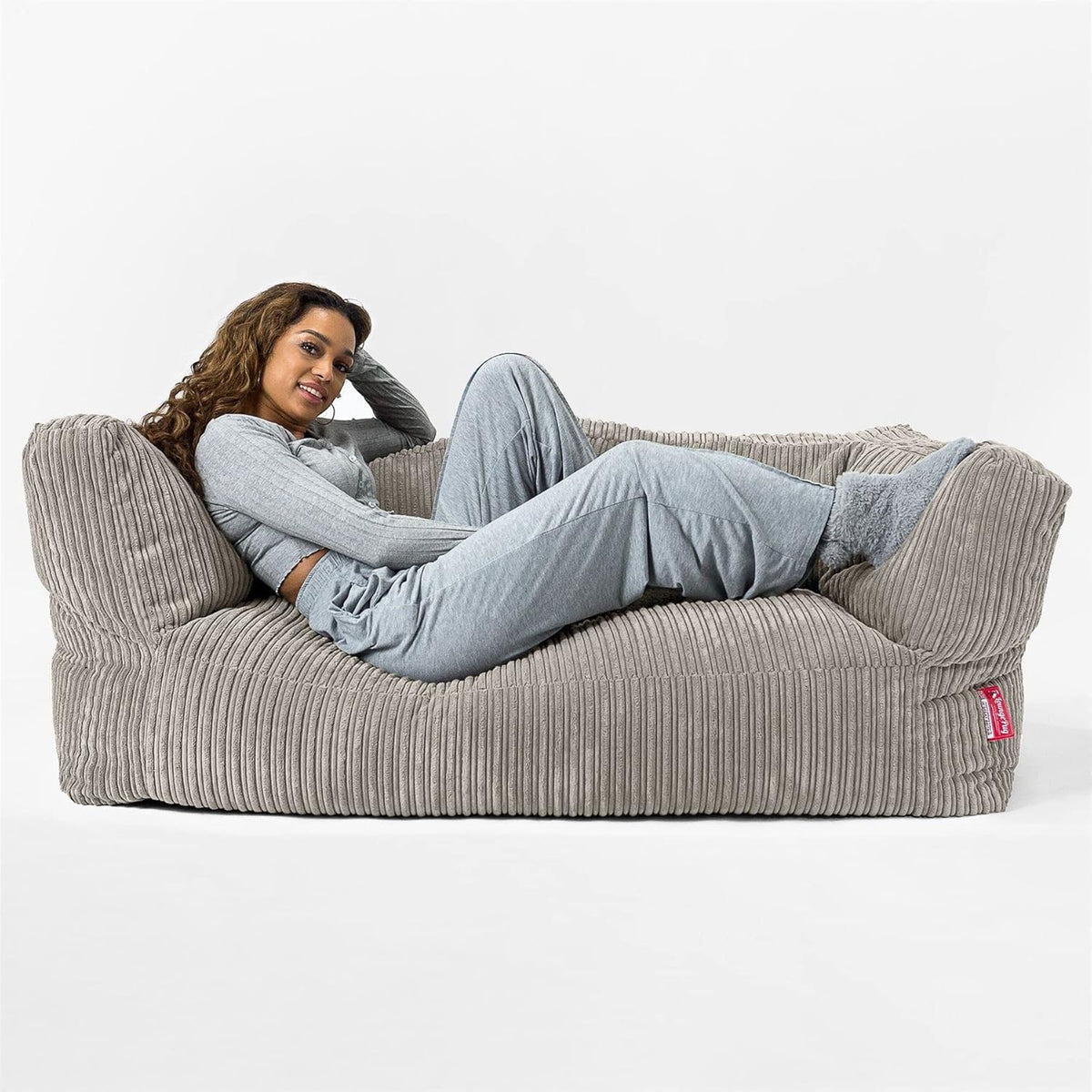 Lounge Pug 2er-Sitzer Sitzsacksofa Albert, Cord Nerzfarben, Riesiger Sitzsack mit Rückenlehne, Schlafsofa