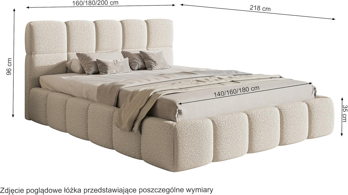 Selsey Polsterbett mit Holzrahmen | Modernes Doppelbett | Bouclé Stoff, Stabil & Langlebig