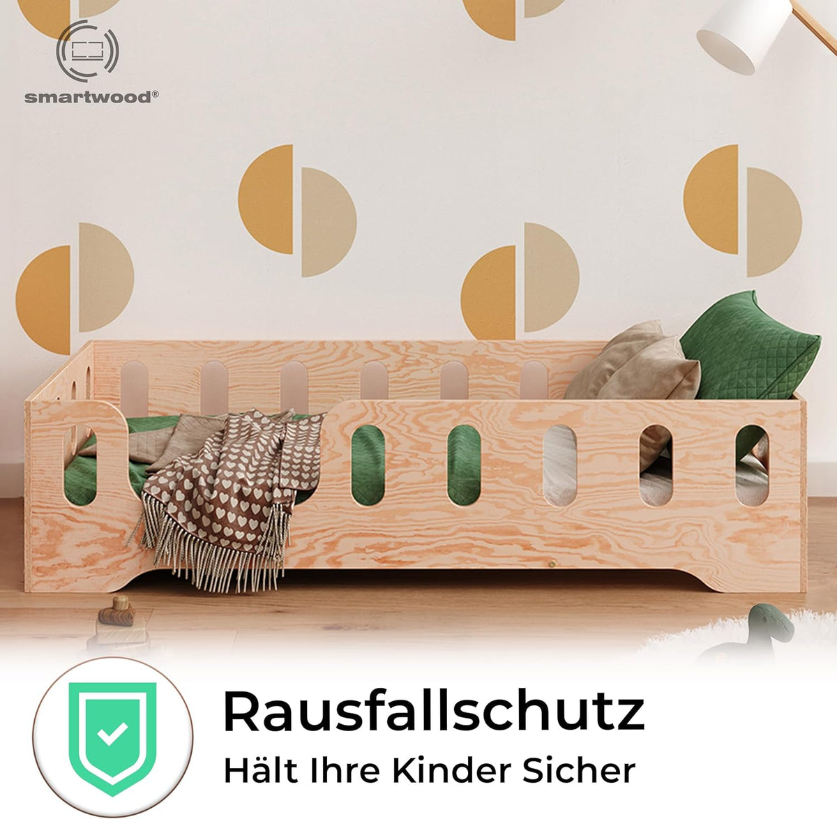 smartwood Bodenbett 70x140 Montessori Kinderbett aus Holz mit FSC-Zertifikat TILA 2L mit Rausfallschutz & Lattenrost bis 230kg belastbar - Einfache Montage
