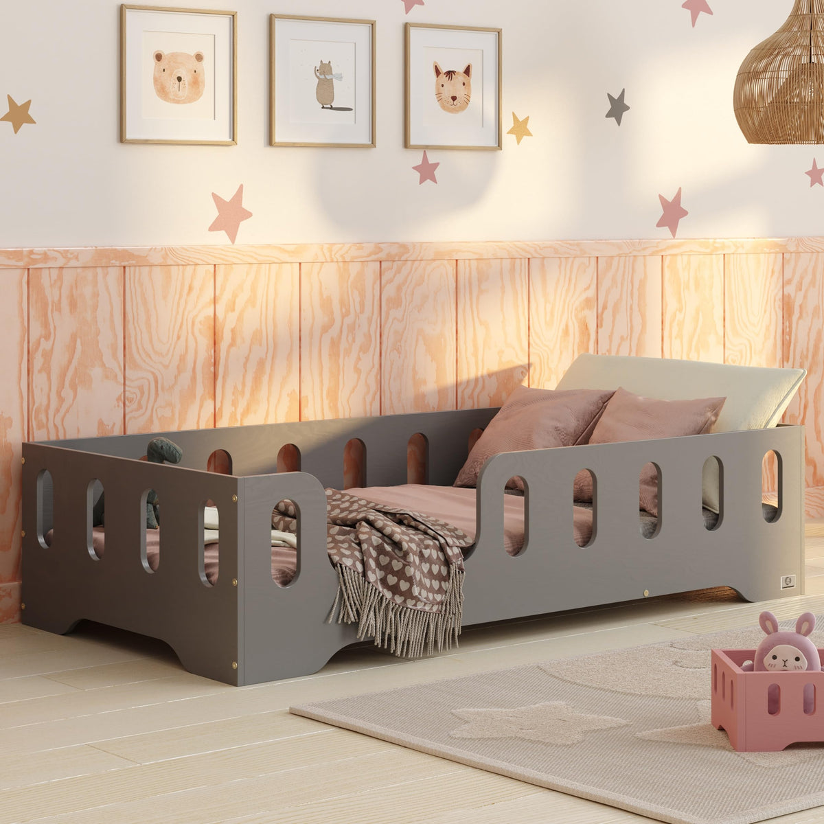 smartwood Bodenbett 70x140 Montessori Kinderbett aus Holz mit FSC-Zertifikat TILA 2L mit Rausfallschutz & Lattenrost bis 230kg belastbar - Einfache Montage