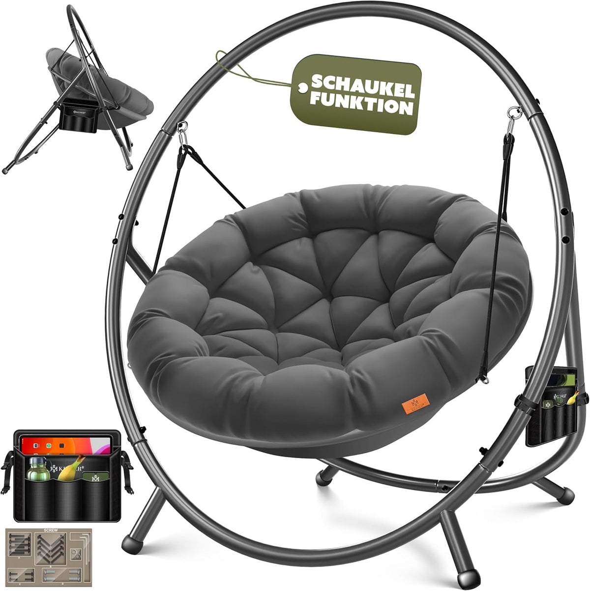 KESSER Hängesessel mit Gestell – Hängestuhl Indoor/Outdoor, inkl. Kissen & Tasche