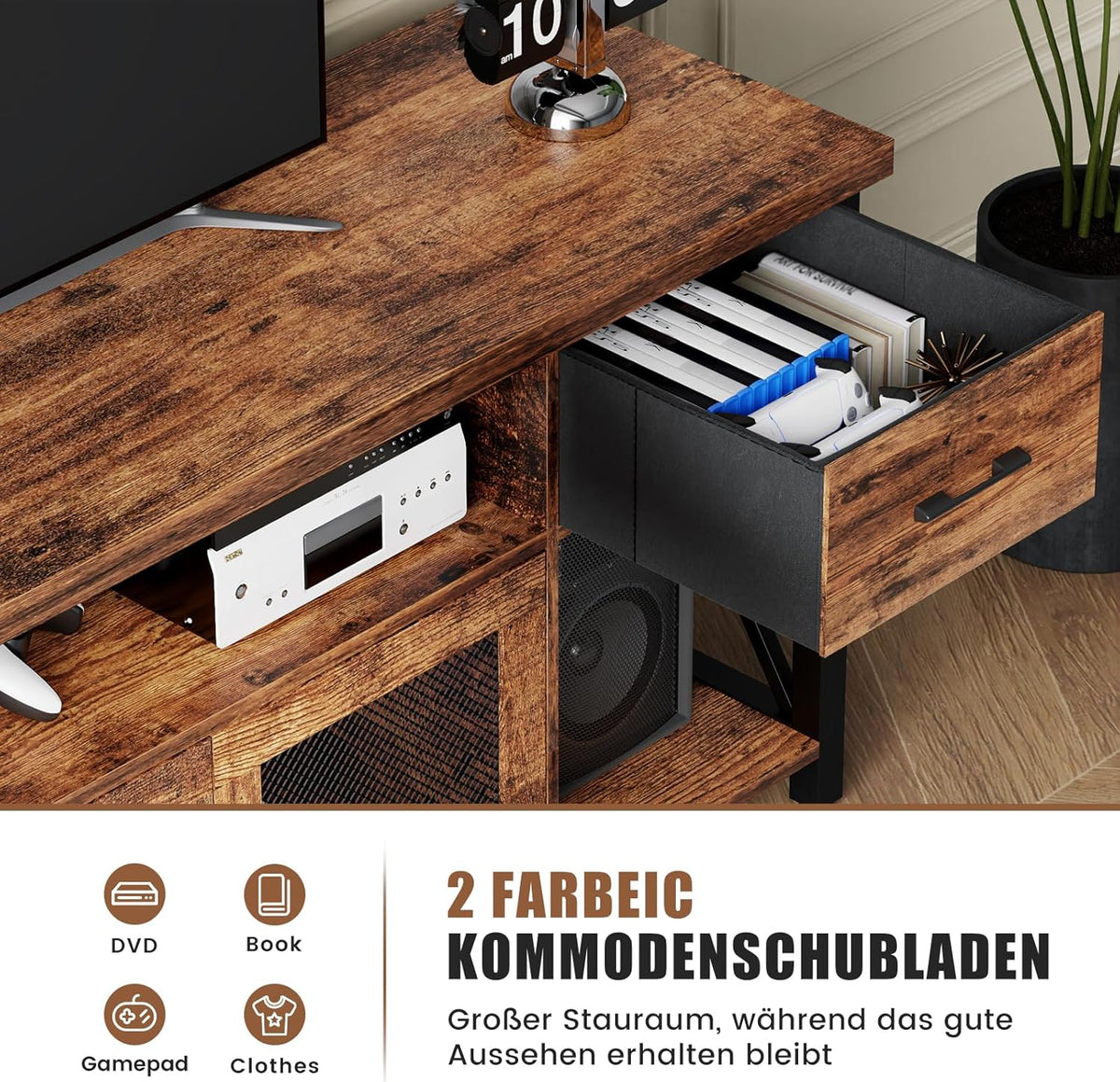 Generic TV Lowboard Industrial Style, Brown, 180 cm, Wood & Metal, for 60-70 Inch TVs