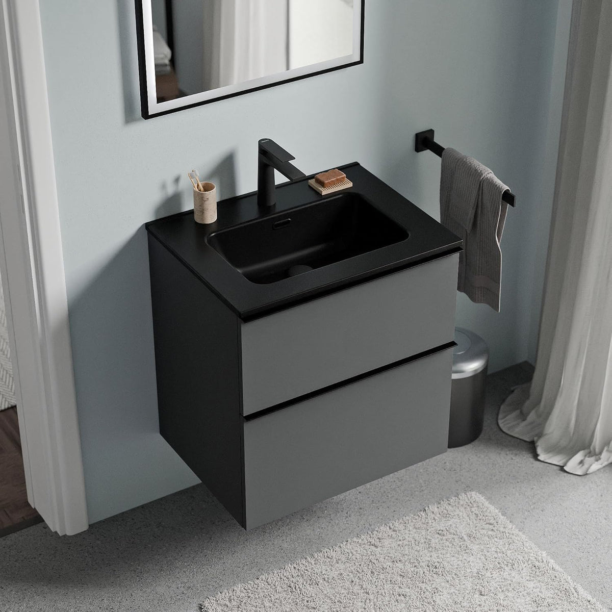 BERNSTEIN Badmöbel-Set Lavoa – Waschtisch mit Unterschrank, 2 Schubladen, Soft-Close, modernes Waschtisch-Set