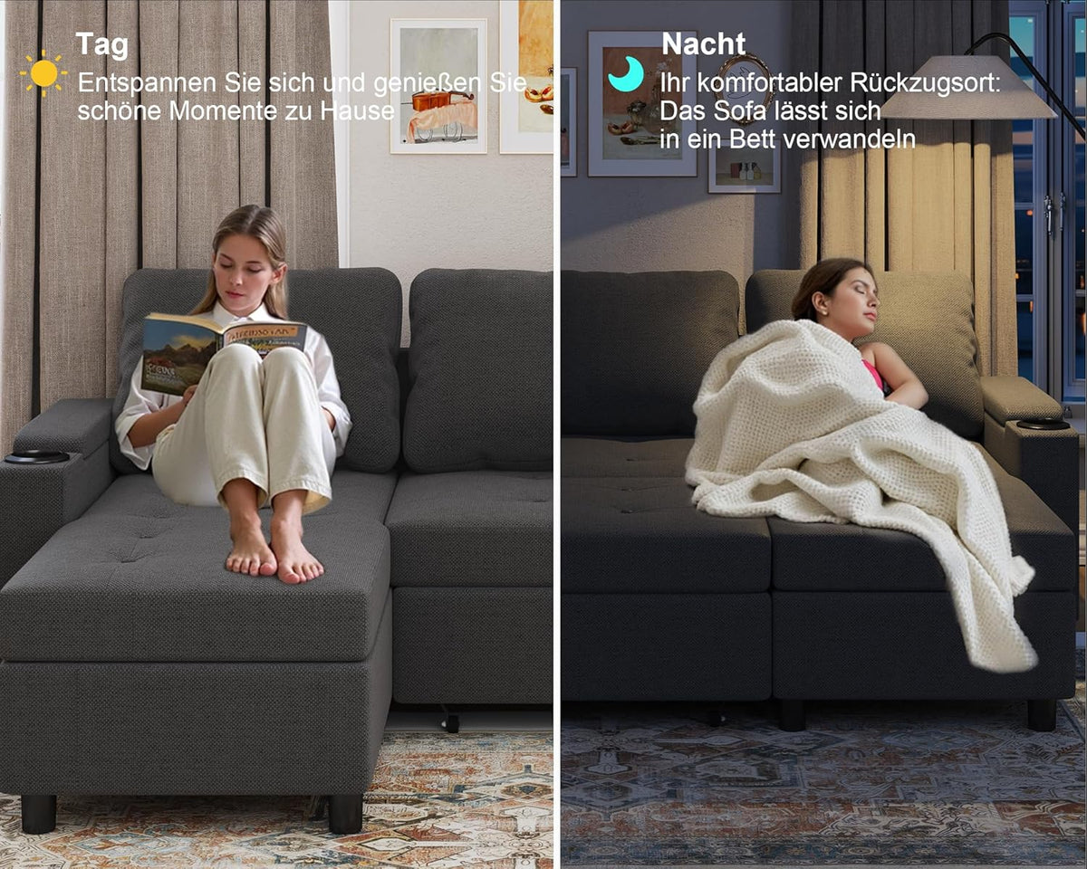 Devoko Ecksofa mit Schlaffunktion – 3-Sitzer, Bettkasten & Schlaffunktion