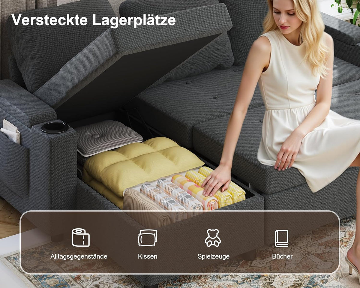 Devoko Ecksofa mit Schlaffunktion – 3-Sitzer, Bettkasten & Schlaffunktion