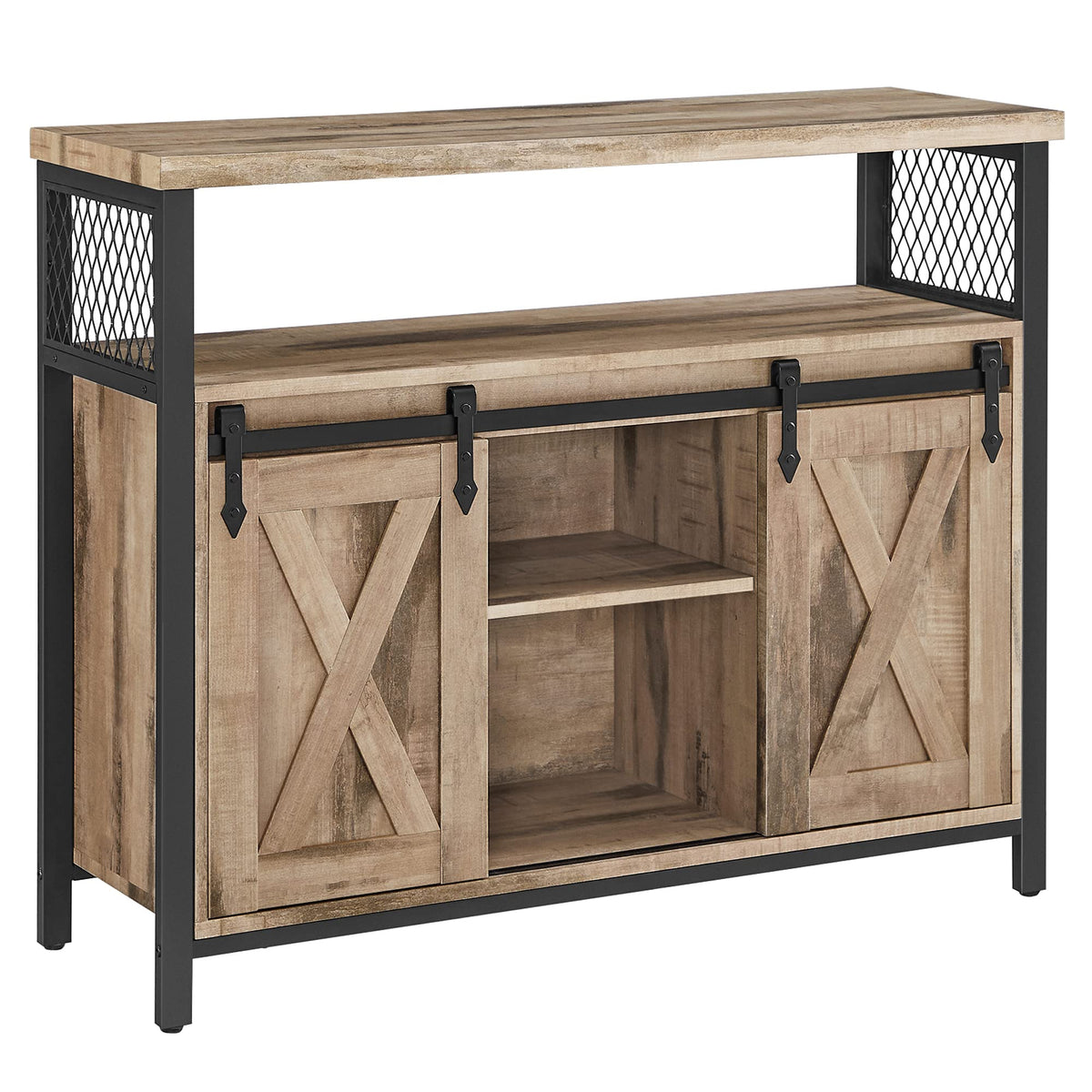 VASAGLE Sideboard mit Schiebetüren, Küchenschrank Landhausstil, Vintagebraun 100 cm