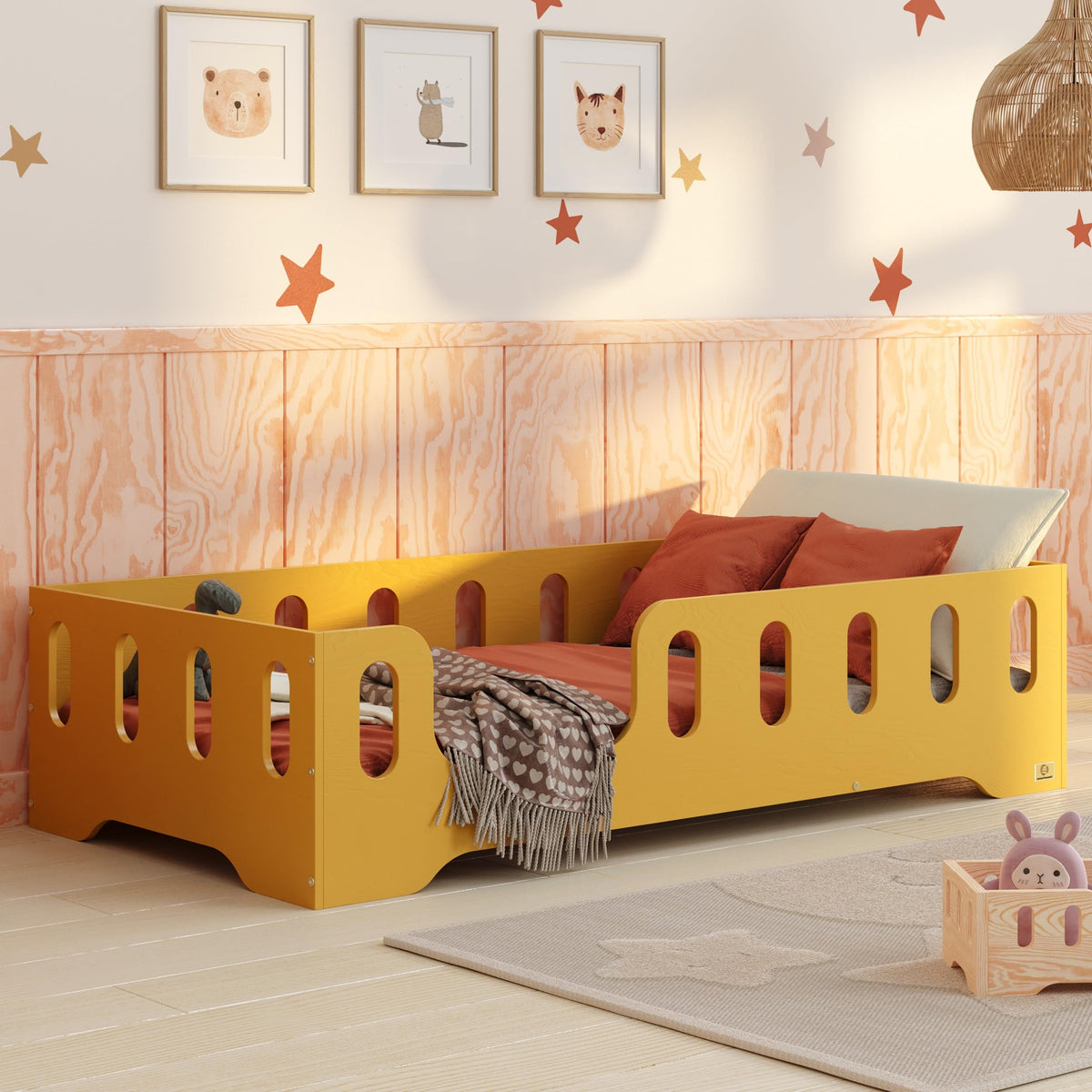 smartwood Bodenbett 70x140 Montessori Kinderbett aus Holz mit FSC-Zertifikat TILA 2L mit Rausfallschutz & Lattenrost bis 230kg belastbar - Einfache Montage