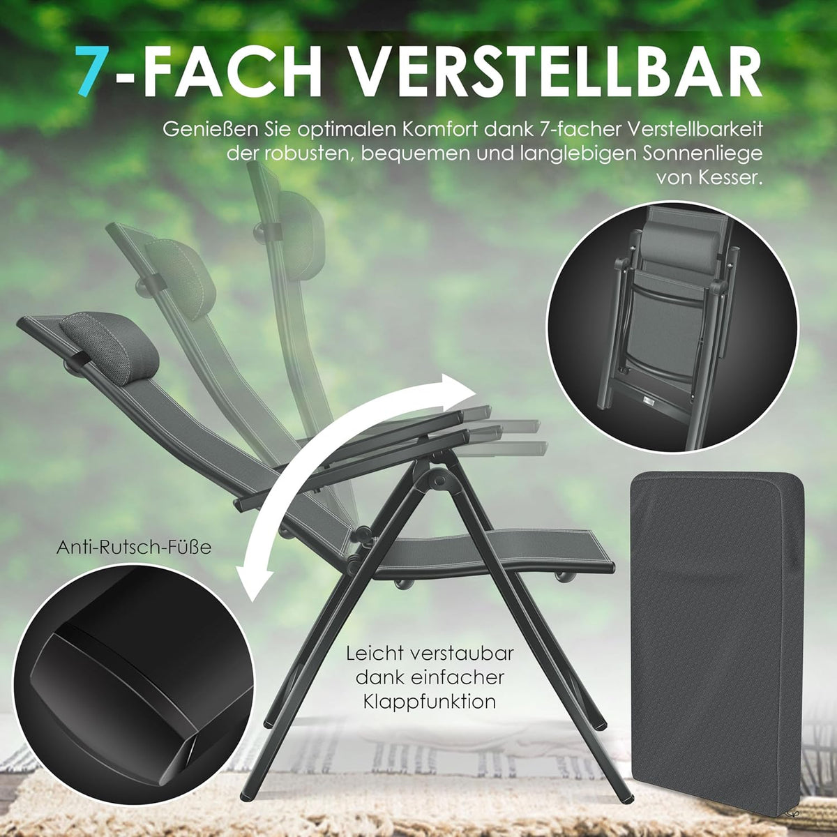 KESSER Gartenstuhl Hochlehner – Klappstuhl Aluminium, Wetterfest, Mit Kopfkissen, Outdoor