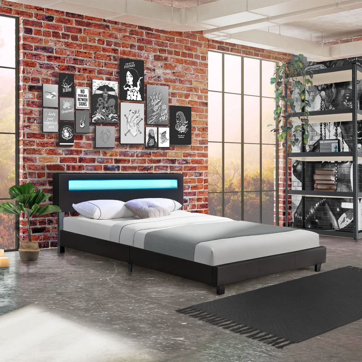 Juskys Polsterbett Paris mit LED-Beleuchtung, Holzgestell & Lattenrost, modernes Schlafzimmerbett