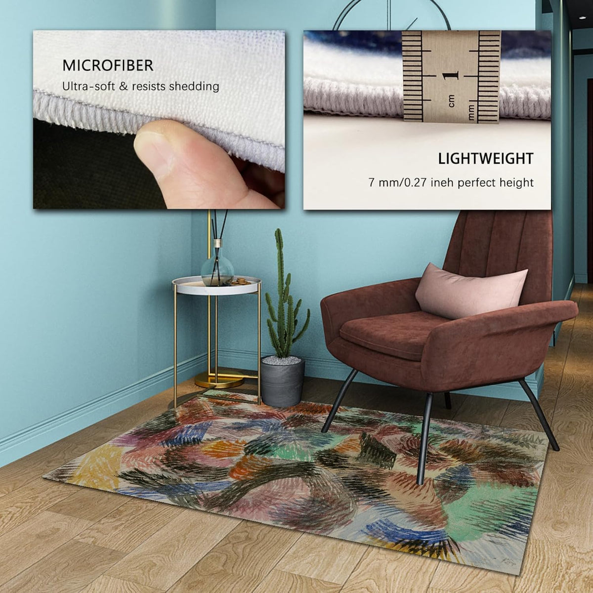 CIHCOHOME Abstrakter Wohnzimmerteppich – Moderner Kunststil, rutschfest, weich, pflegeleicht