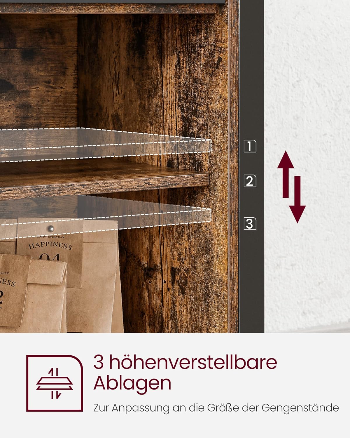 VASAGLE Sideboard mit Schiebetüren, Küchenschrank Landhausstil, Vintagebraun 100 cm