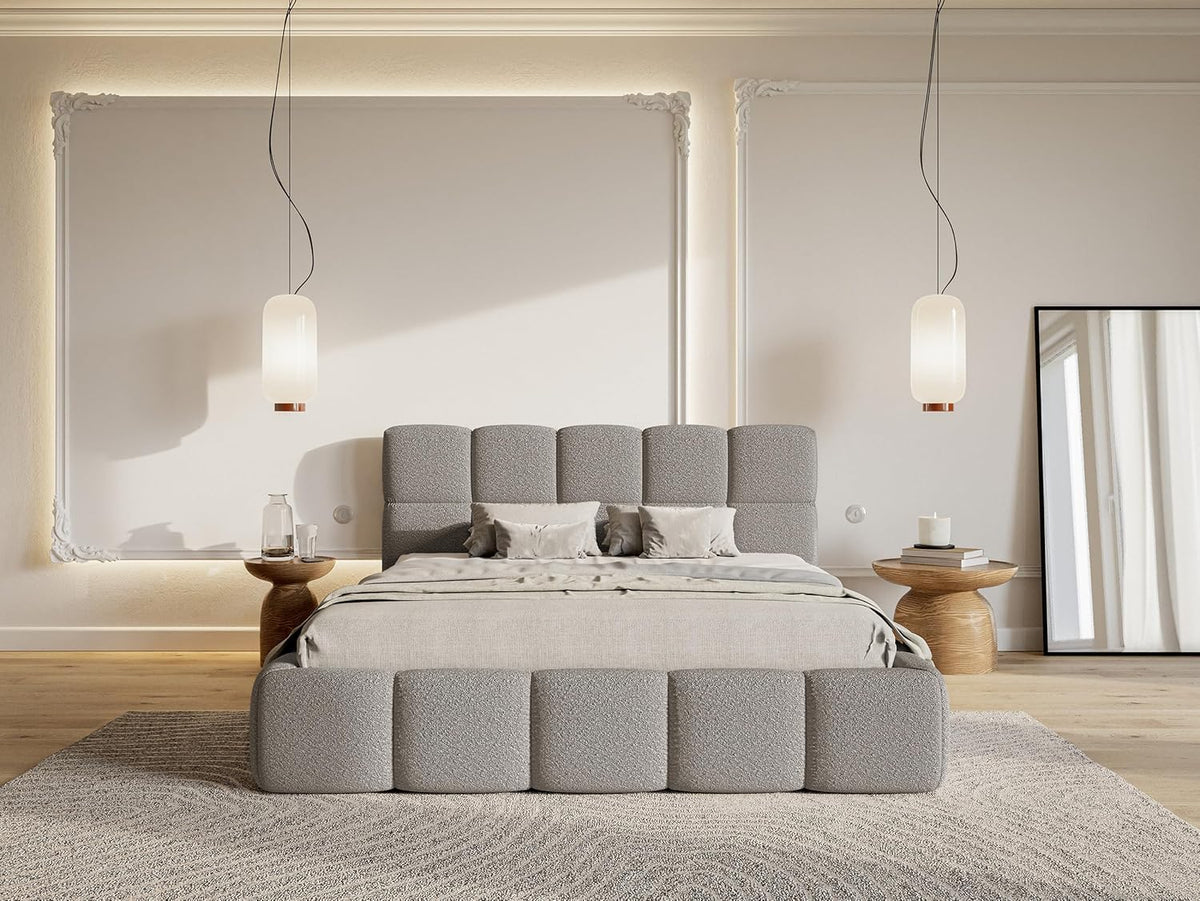 Selsey Polsterbett mit Holzrahmen | Modernes Doppelbett | Bouclé Stoff, Stabil & Langlebig