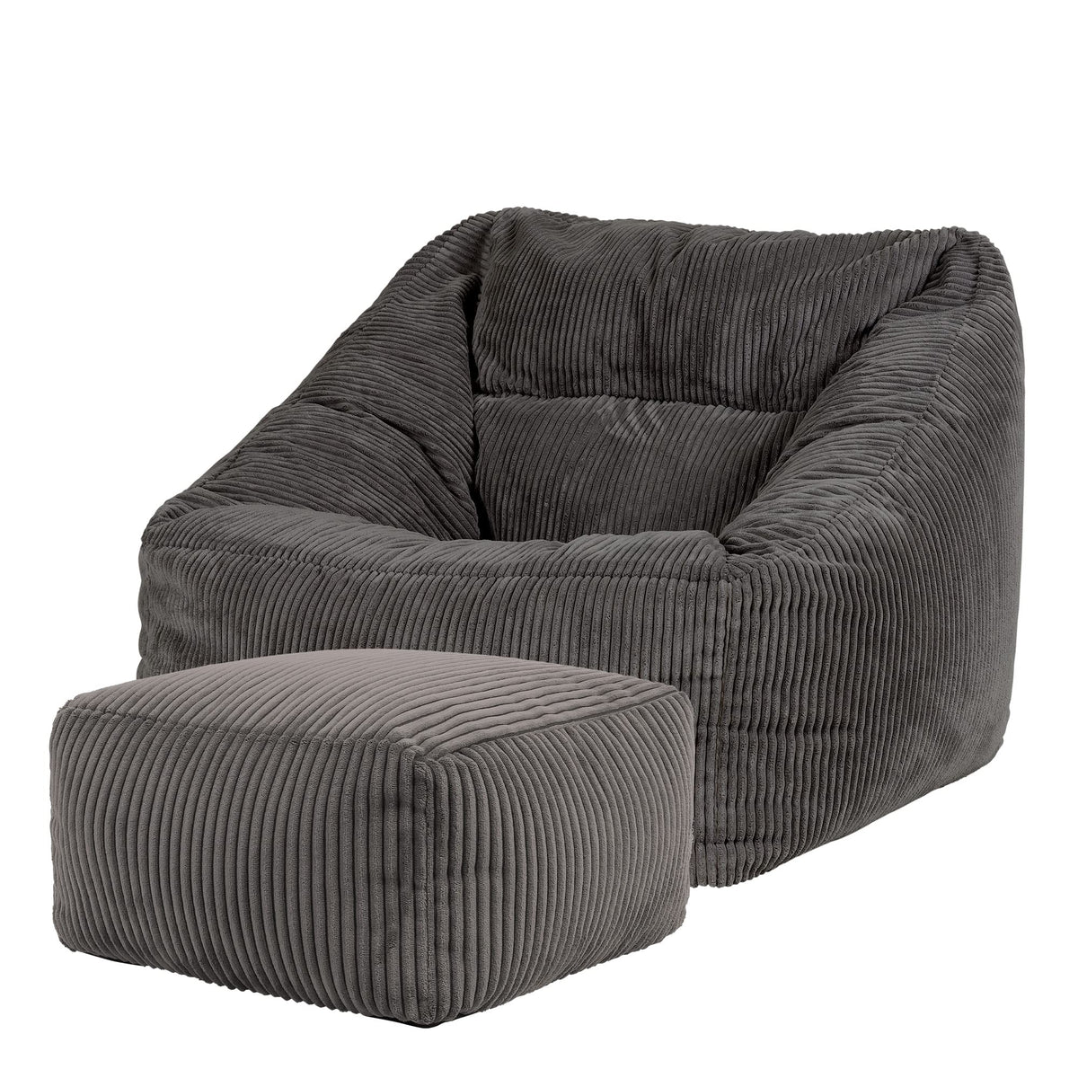 Icon Natalia Sitzsack Sessel mit Hocker Beige – Flauschiger Cord, Bean Bag Chair für Wohnzimmer & Büro