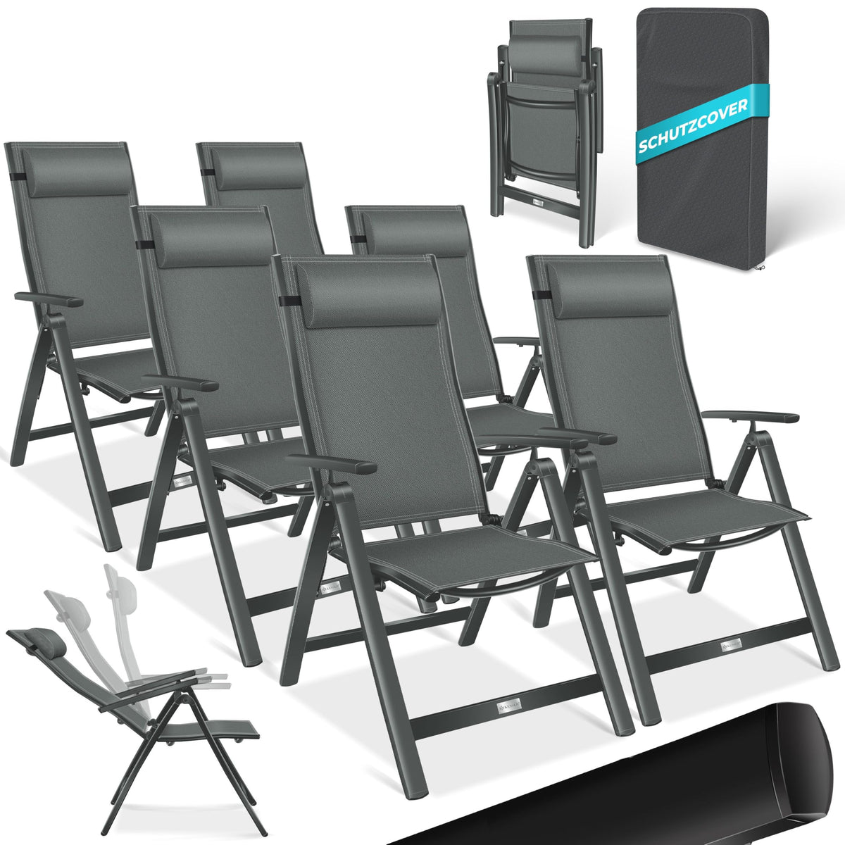 KESSER Gartenstuhl Hochlehner – Klappstuhl Aluminium, Wetterfest, Mit Kopfkissen, Outdoor