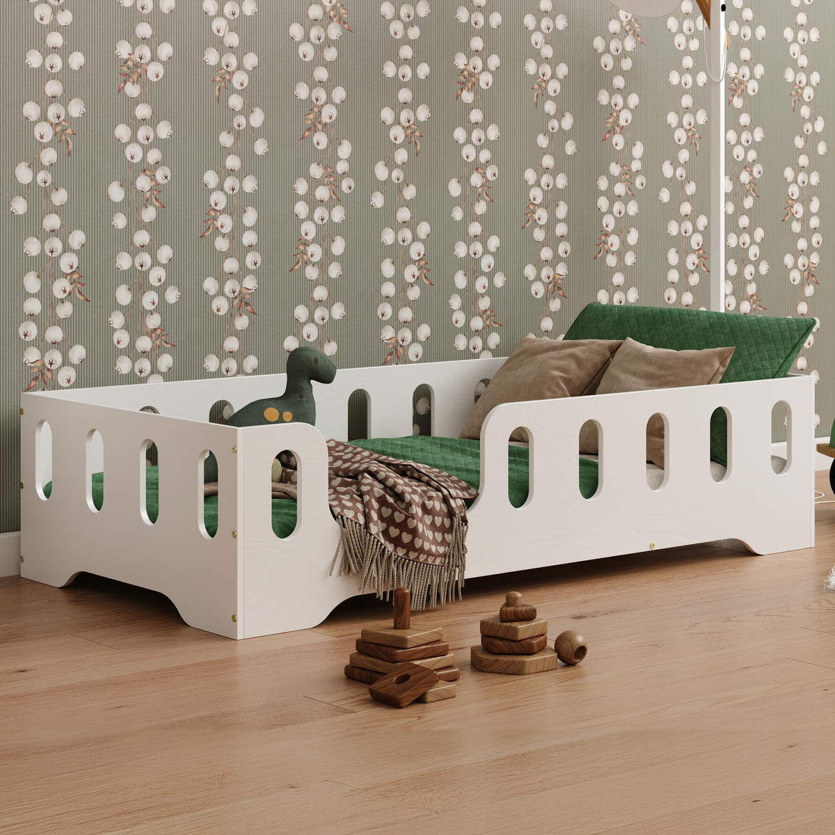 smartwood Bodenbett 70x140 Montessori Kinderbett aus Holz mit FSC-Zertifikat TILA 2L mit Rausfallschutz & Lattenrost bis 230kg belastbar - Einfache Montage