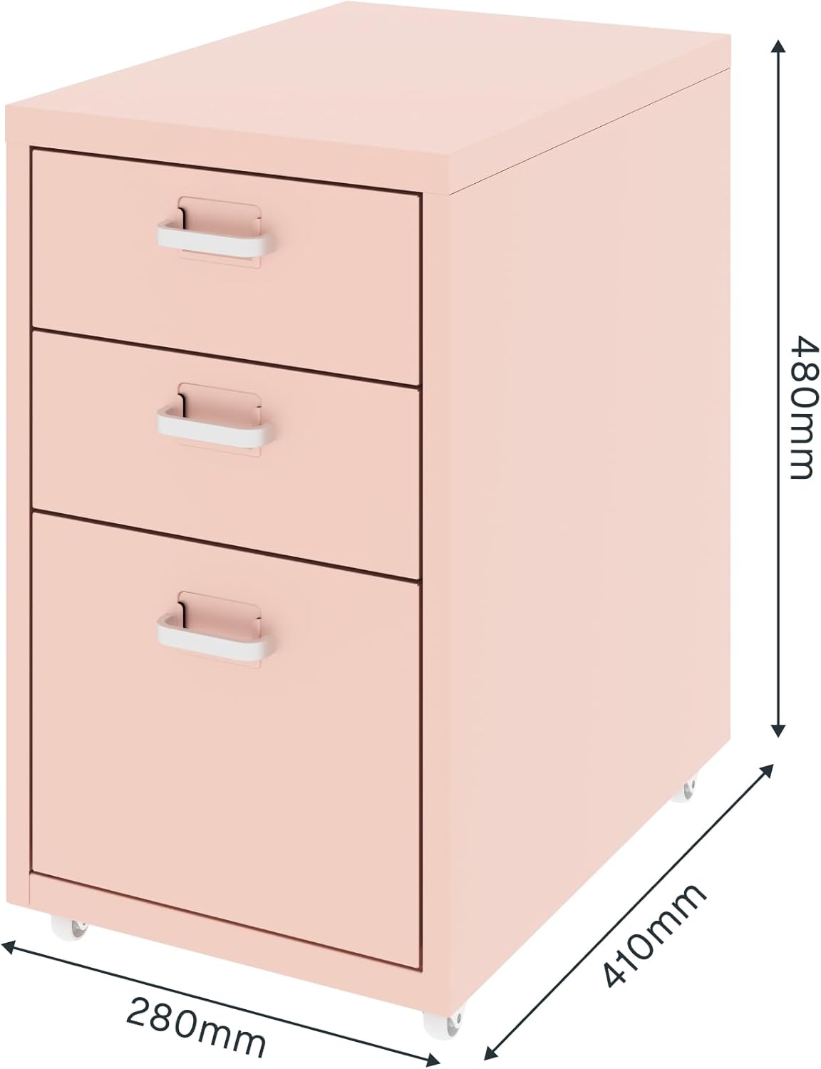 FLEXISPOT Rollcontainer Büroschrank mit 3 Schubladen | Mobiler Aktenschrank Metallkommode mit Rollen | Schreibtisch-Unterschrank für Zuhause & Büro