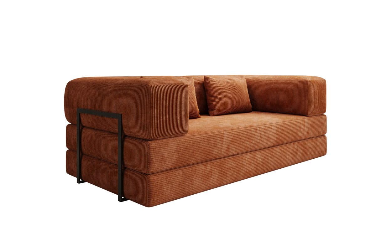 Luxusbetten24 Lazy 3-Sitzer Sofa – Designer-Couch aus Cord, modernes Loungesofa mit Metallrahmen