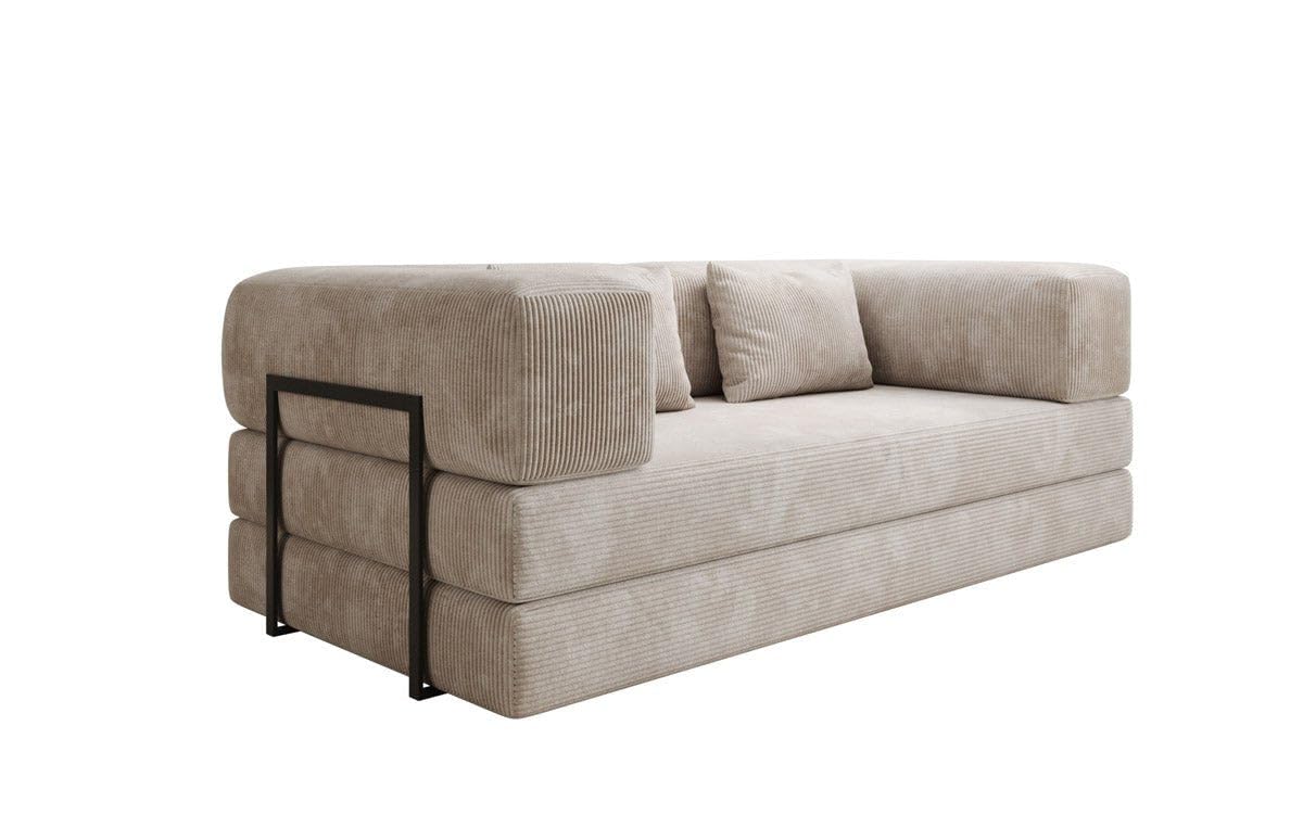 Luxusbetten24 Lazy 3-Sitzer Sofa – Designer-Couch aus Cord, modernes Loungesofa mit Metallrahmen
