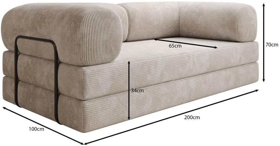 Luxusbetten24 Lazy 3-Sitzer Sofa – Designer-Couch aus Cord, modernes Loungesofa mit Metallrahmen