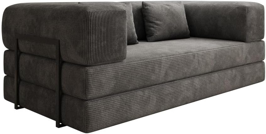 Luxusbetten24 Lazy 3-Sitzer Sofa – Designer-Couch aus Cord, modernes Loungesofa mit Metallrahmen