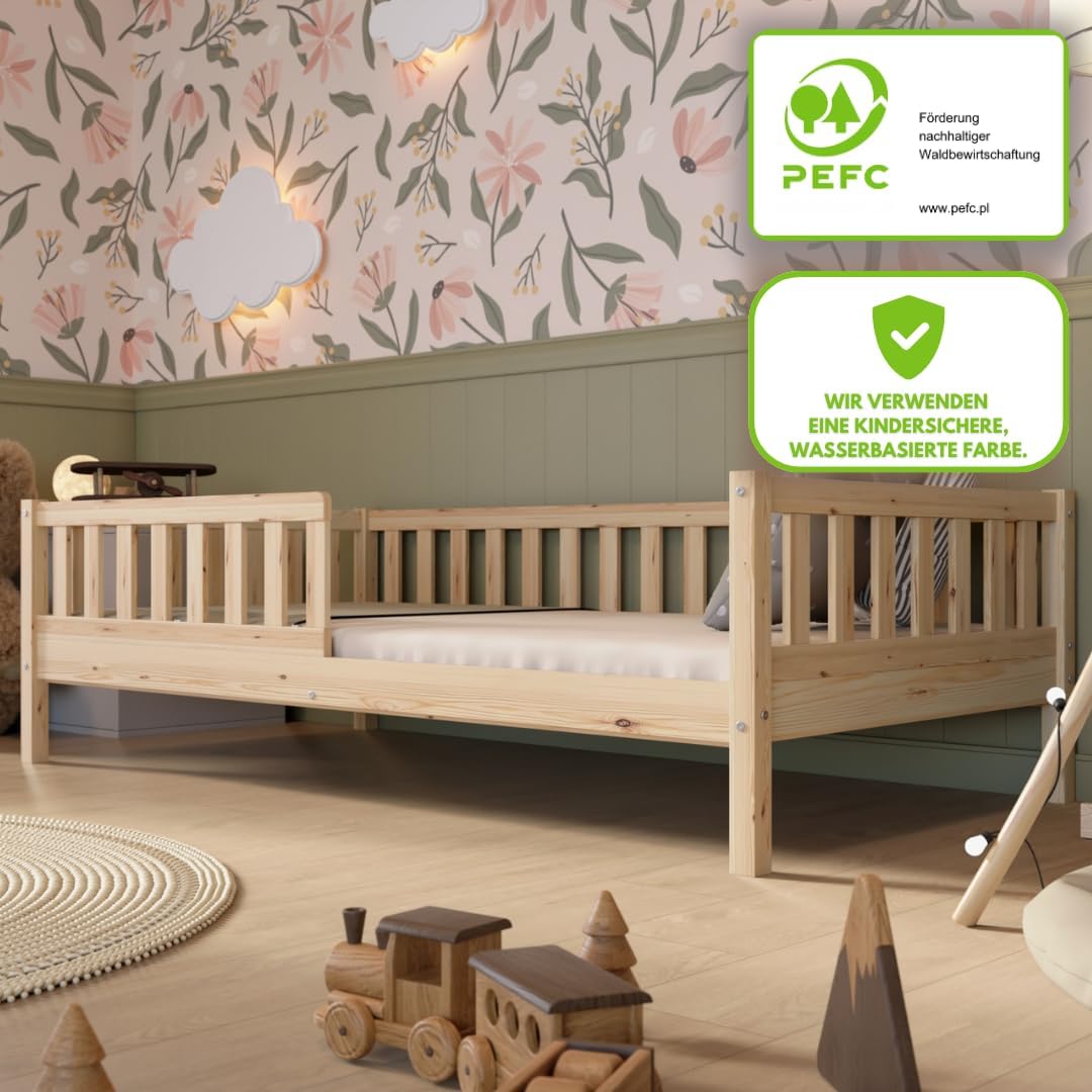 Crazy Pine Montessori Kinderbett – Mitwachsend, Holz, Rausfallschutz