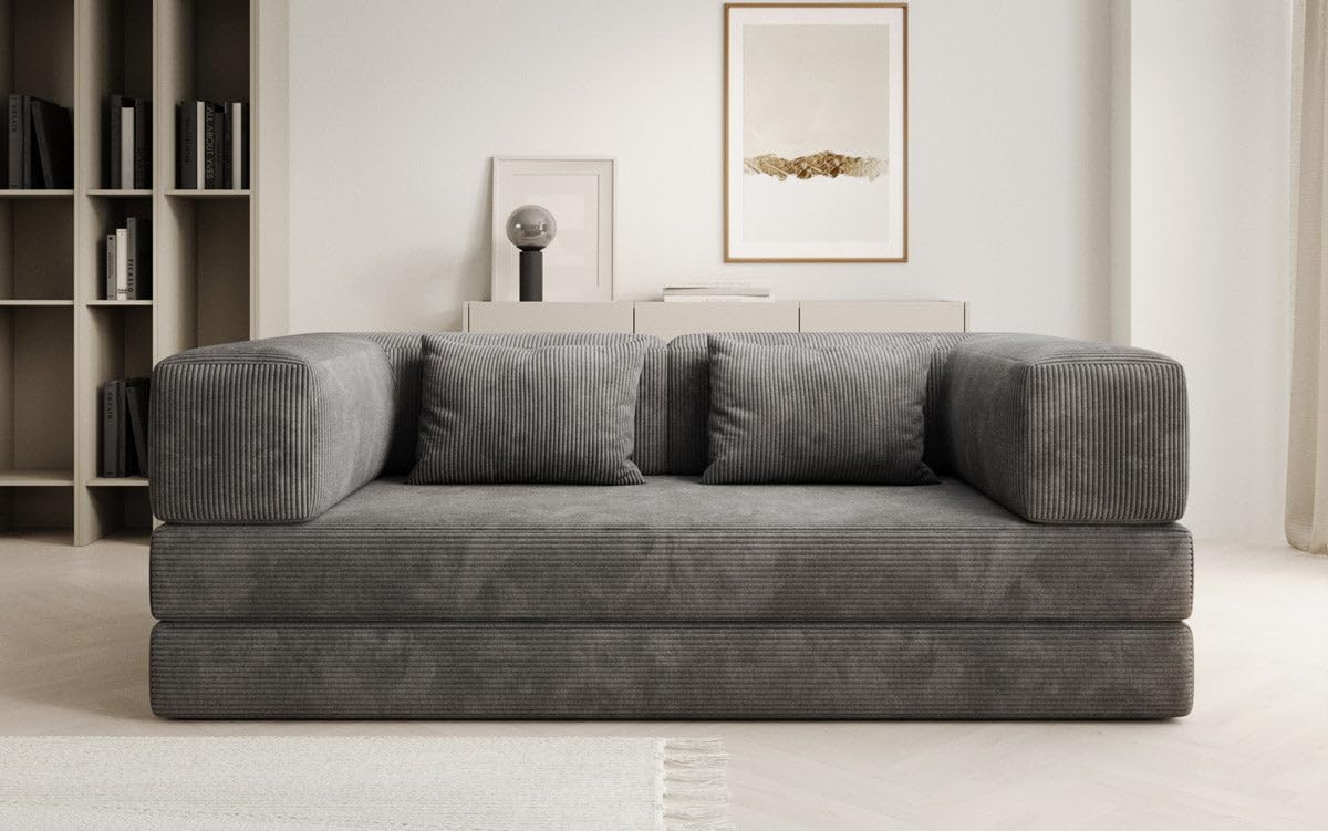 Luxusbetten24 Lazy 3-Sitzer Sofa – Designer-Couch aus Cord, modernes Loungesofa mit Metallrahmen