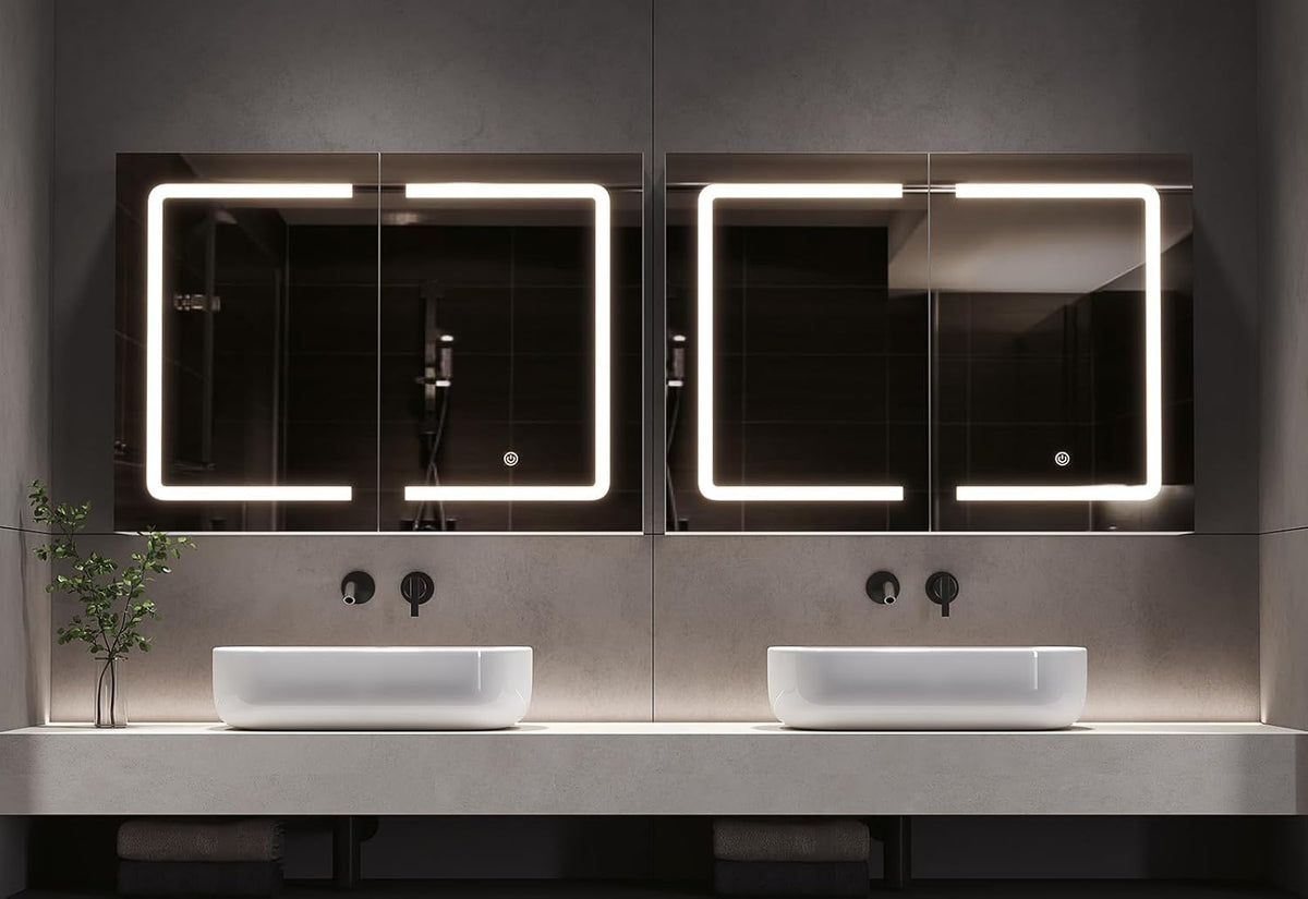 DICTAC LED Spiegelschrank Bad mit Steckdose und Touch-Sensor