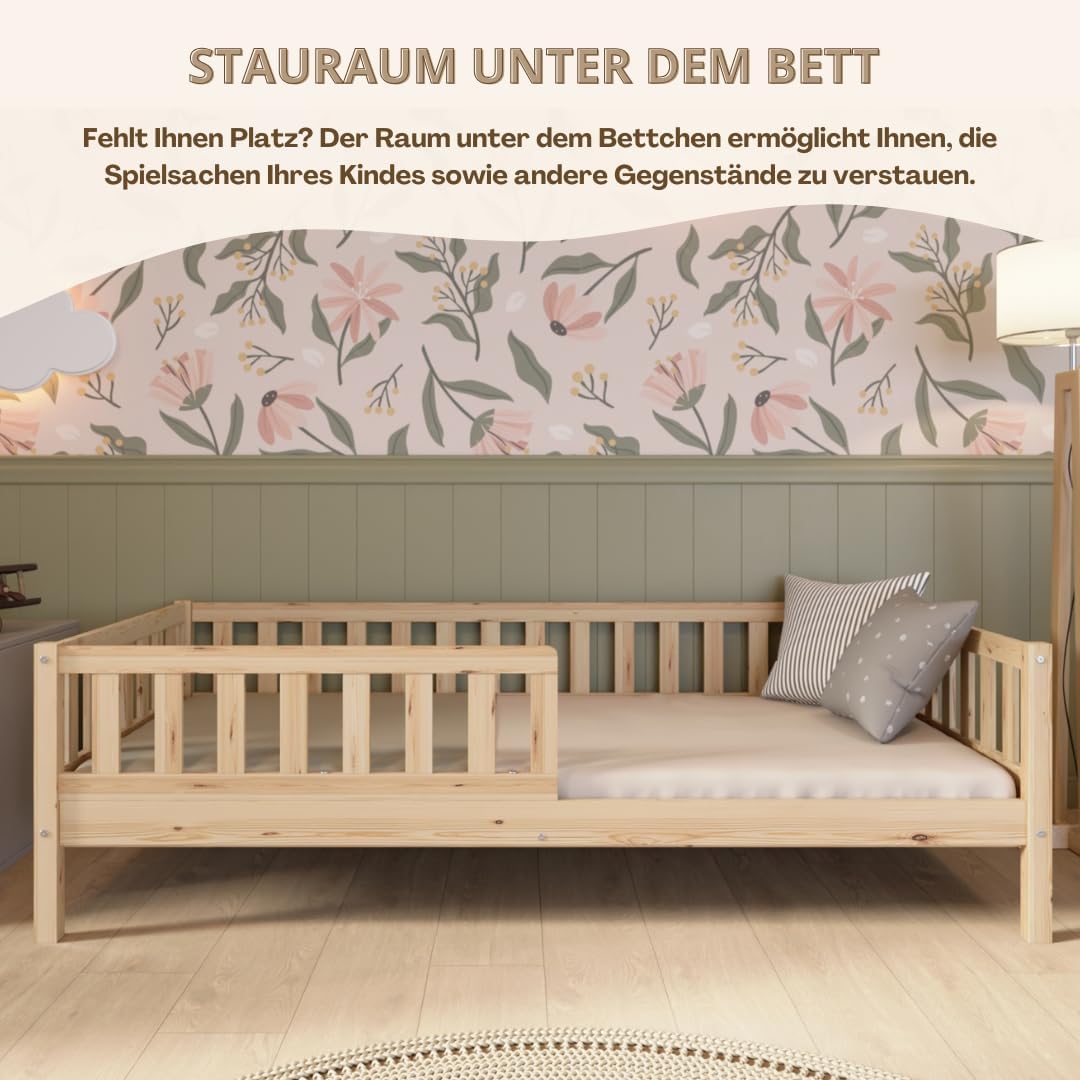 Crazy Pine Montessori Kinderbett – Mitwachsend, Holz, Rausfallschutz