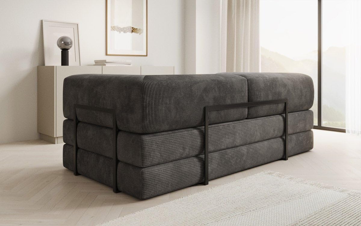 Luxusbetten24 Lazy 3-Sitzer Sofa – Designer-Couch aus Cord, modernes Loungesofa mit Metallrahmen
