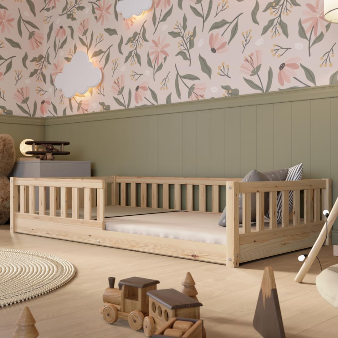 Crazy Pine Montessori Kinderbett – Mitwachsend, Holz, Rausfallschutz
