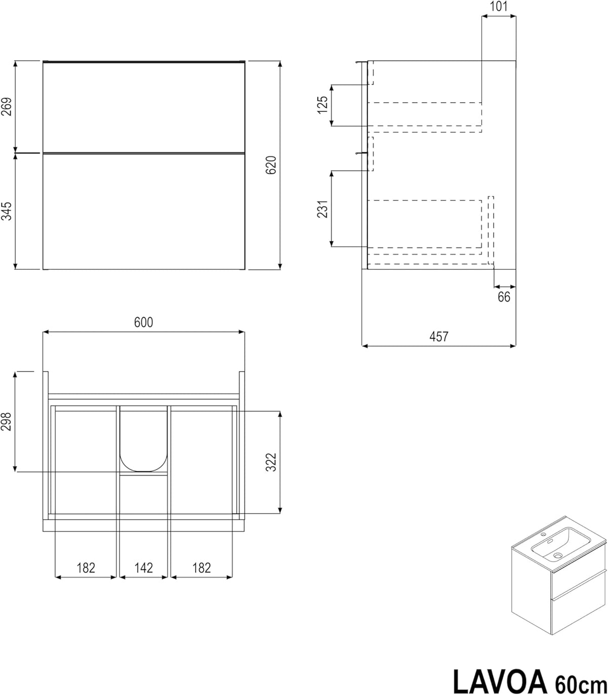 BERNSTEIN Badmöbel-Set Lavoa – Waschtisch mit Unterschrank, 2 Schubladen, Soft-Close, modernes Waschtisch-Set