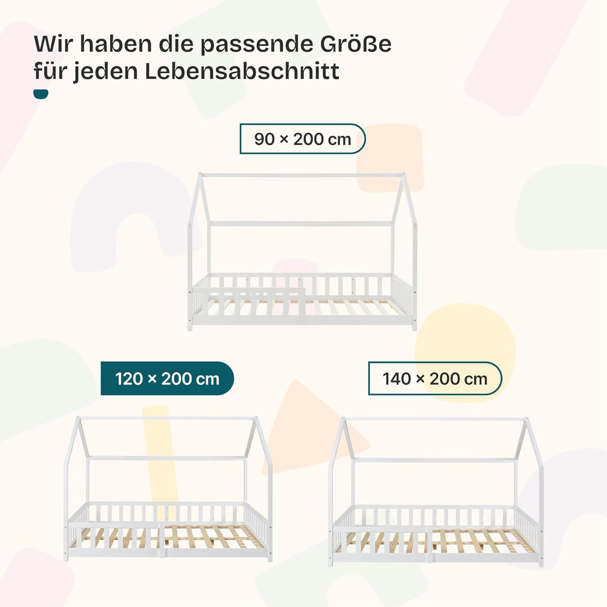 [en.casa] Montessori Kinderbett Hausbett aus Holz mit Rausfallschutz & Lattenrost – Bodenbett für Kinder